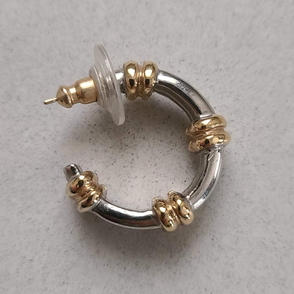 Gold & Silver Colored Thick Hoop Earrings - Picture 7 of 9